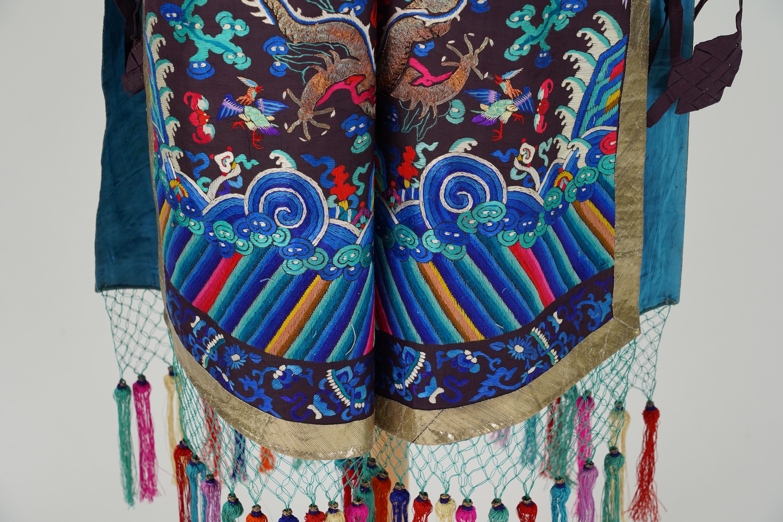 A Chinese embroidered silk vest, xiapei, early 20th century